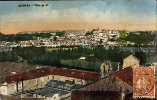Ak Coimbra Portugal, Stadtansicht, farbenfrohes Panorama,  Stadtsilhouette