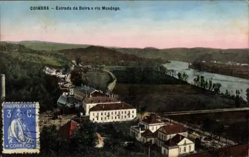 Ak Coimbra Portugal, Panorama von  Fluss Mondego, Straße da Beira, Poststempel.