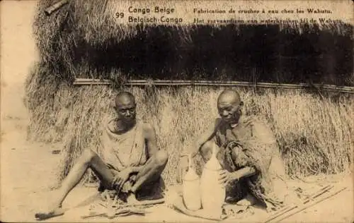 Ak Boma Congo Belge DR Kongo Zaire, Zwei Männer, Tontöpfer, Kongolesische Landschaft, traditionel