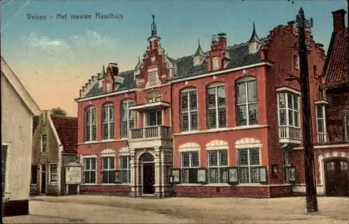Ak Velsen Nordholland Niederlande, Neues Rathaus, rote Backsteinarchitektur,  