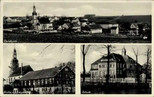 Ak Goldbach Altenbach Elsass Haut Rhin,  Schule, Kirche Erbgen,  Gebäude