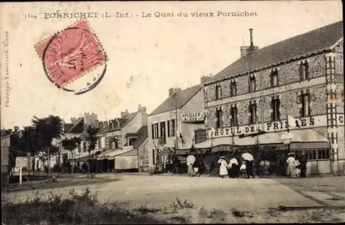 Ak Pornichet Loire Atlantique, Vorderansicht von  Hotel der Pries, Quai du vieux  Menschen