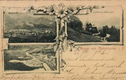 Ak Masevaux Masmünster Elsass Haut Rhin, Drei Bilder, Landschaft, Gruss aus Masmünster i. E., Tex