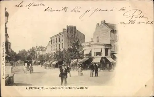 Ak Puteaux Hauts de Seine, Boulevard Richard-Wallace,  Stadtansicht, Menschen, Pferdekutschen