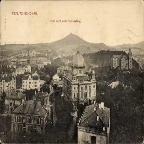 Judaika Ak Teplice Šanov Teplitz Schönau Region Aussig, Blick nach dem Schlossberg, Synagoge