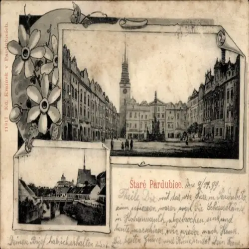 Passepartout Ak Pardubice Pardubitz Stadt, Marktplatz, Brücke