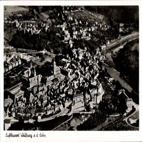 Ak Weilburg an der Lahn Hessen, Fliegeraufnahme