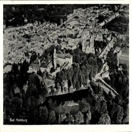 Ak Bad Homburg vor der Höhe Hessen, Luftaufnahme  Berge, Stadt, Fluss, Parkanlage