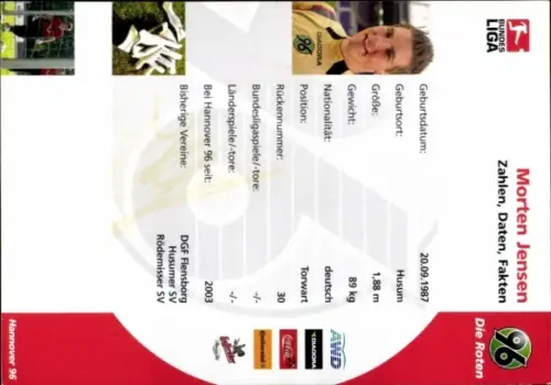 Autogrammkarte Fußballer Morten Jensen, Hannover 96, Autogramm