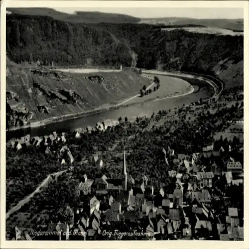 Ak Niederemmel Piesport an der Mosel, Luftaufnahme