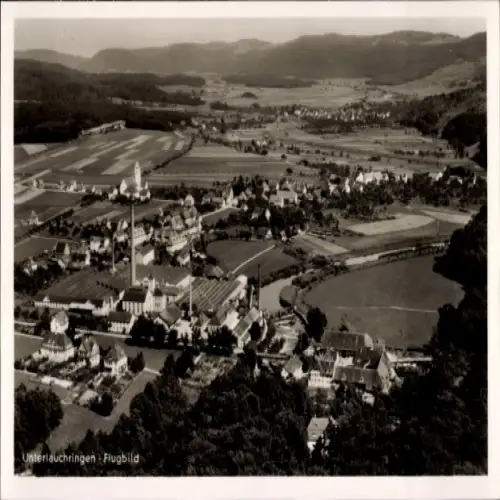 Ak Unterlauchringen Lauchringen in Baden, Luftaufnahme von  Landschaft, Gebäude, Fabriken
