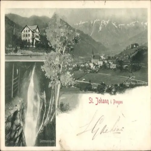 Ak Sankt Johann im Pongau in Salzburg, Panorama, Liechtensteinklamm