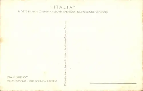 Künstler Ak Dampfer Duilio, Lloyd Sabaudo