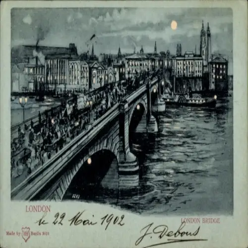 Mondschein Ak London City England, London Bridge