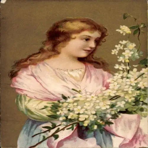 Künstler Ak Frauenbildnis, Blumen