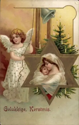 Präge Ak Frohe Weihnachten, Engel, Glocke