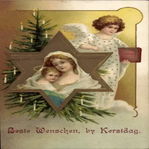 Präge Ak Frohe Weihnachten, Engel, Maria, Jesus