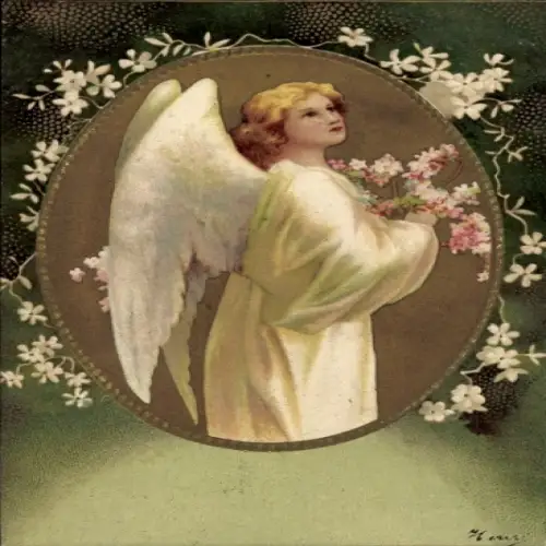 Präge Passepartout Ak Engel, Blumen