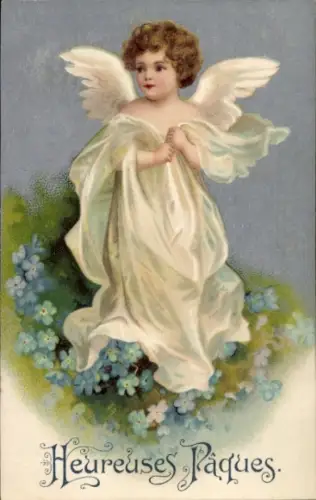 Präge Ak Glückwunsch Ostern, Engel, Vergissmeinnicht