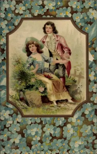 Präge Passepartout Ak Liebespaar, Vergissmeinnicht