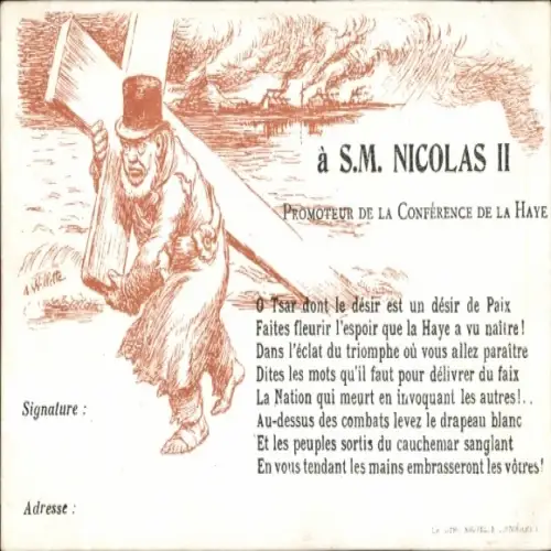 Ak A SM Nicolas II, Promoteur de la Conferende de la Haye, Paul Kruger trägt Kreuz