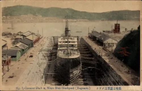 Ak Nagasaki Präfektur Nagasaki Japan, Mitsu Bishi Trockendock, Dampfer
