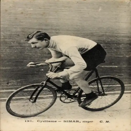 Ak Radrennsport, Radrennfahrer Simar, Steher, Radrennbahn