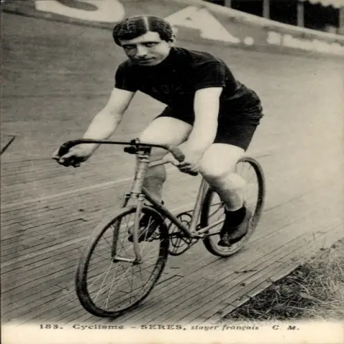 Ak Radrennsport, Radrennfahrer Seres, französischer Steher, Radrennbahn