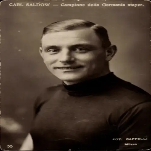 Ak Radrennsport, Radrennfahrer Carl Saldow, Steher, Deutscher Meister