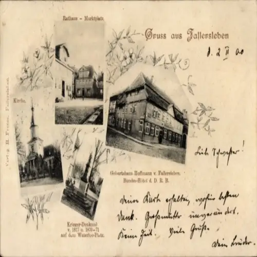 Ak Fallersleben Wolfsburg in Niedersachsen, Rathaus, Kirche, Krieger-Denkmal, Geburtshaus Hoffman