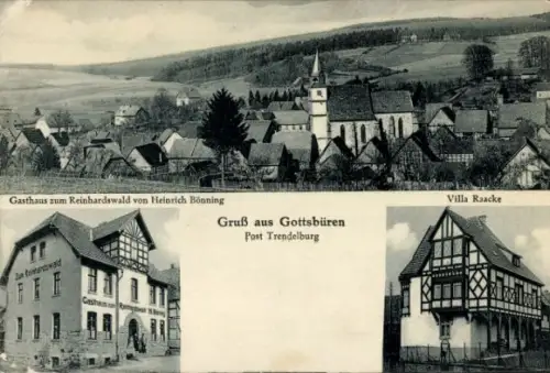 Ak Gottsbüren Trendelburg in Hessen, Gasthaus zum Reinhardswald, Villa Raacke, Kirche, Landschaft