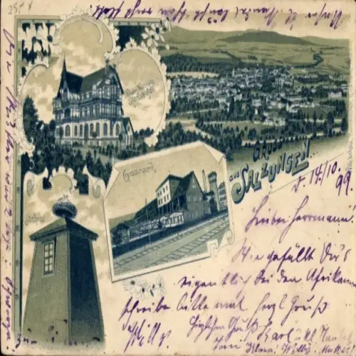 Litho Bad Salzungen in Thüringen, Gesamtansicht, Gradierwerk