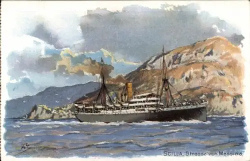 Künstler Ak Messina Sizilien, Scilla, Straße, Dampfer, NDL Bremen
