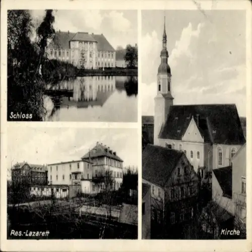 Ak Königswartha in der Oberlausitz, Schloss, Kirche, Reserve-Lazarett