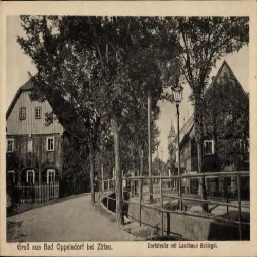 Ak Opolno Zdrój Bad Oppelsdorf Bogatynia Reichenau Schlesien, Dorfstraße, Landhaus Schlegel