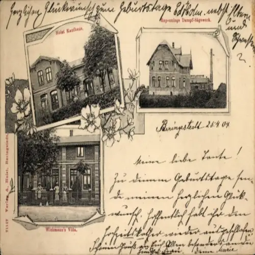 Ak Beringstedt in Holstein, Kaufhaus, Dampf-Sägewerk, Wichmanns Villa