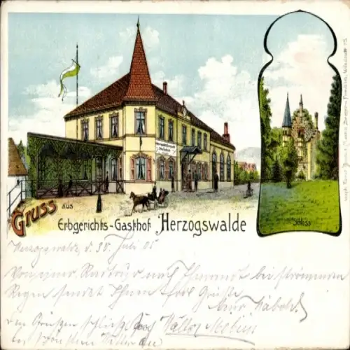 Litho Herzogswalde Wilsdruff Sachsen, Erbgerichts-Gasthof, Schloss