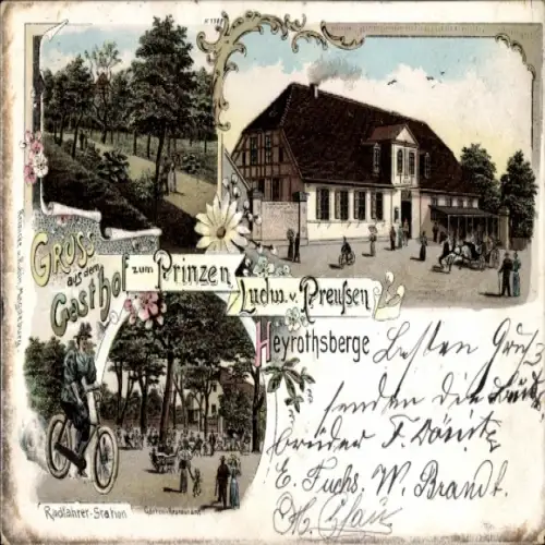 Litho Heyrothsberge Biederitz in Sachsen Anhalt, Gasthof zum Prinzen Ludwig von Preußen, Fahrrad