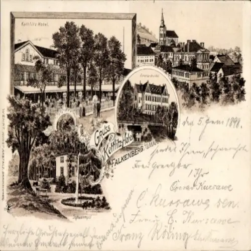 Litho Falkenberg in der Mark, Teilansichten, Kettlitz Hotel
