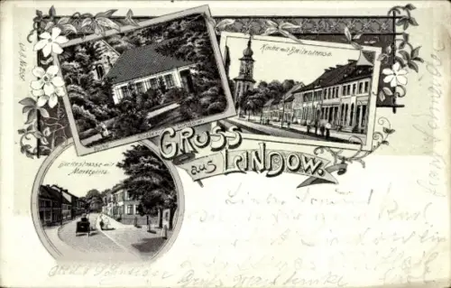 Litho Lindow in der Mark, Breitestraße, Kirche, Marktplatz