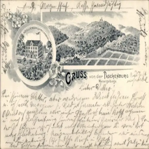 Litho Deckbergen Rinteln in Niedersachsen, Paschenburg, Hotel Pension