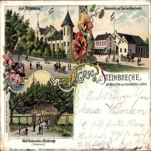 Litho Bensberg Bergisch Gladbach, Haus Steinbreche, Restauration und Saal, Wald-Restauration