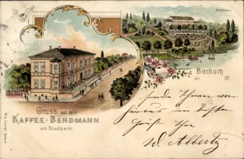 Litho Bochum im Ruhrgebiet, Kaffee Bendmann am Stadtpark