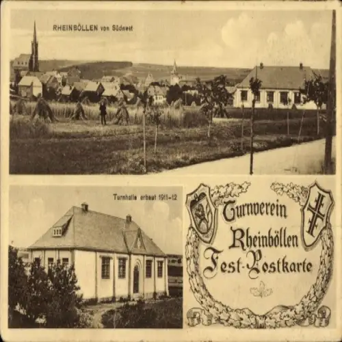 Ak Rheinböllen im Hunsrück, Teilansicht, Turnhalle, Turnverein