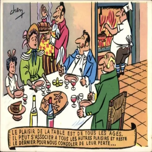 Künstler Ak Gäste beim Essen in einem Restaurant.
