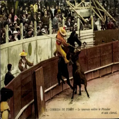 Ak Stierkampf, Le taureau enlève le Picador et son cheval