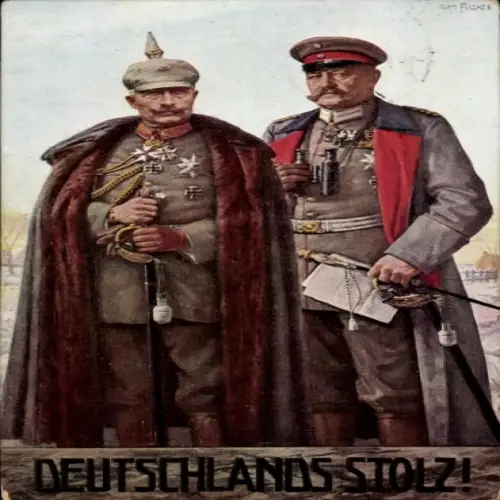 Künstler Ak Fischer, Generalfeldmarschall Paul von Hindenburg und Kaiser Wilhelm II.