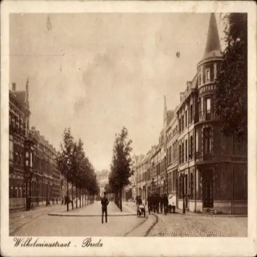 Ak Breda Nordbrabant Niederlande, Eine schwarz-weiße Straßenansicht der Wilhelminastraat in Br...