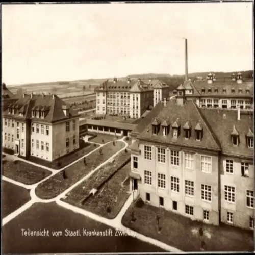 Ak Zwickau in Sachsen, Teilansicht vom Staatl. Krankenstift