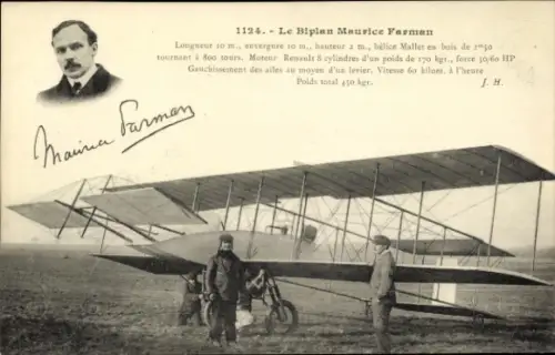 CPA Le Biplan Maurice Farman, Flugzeug